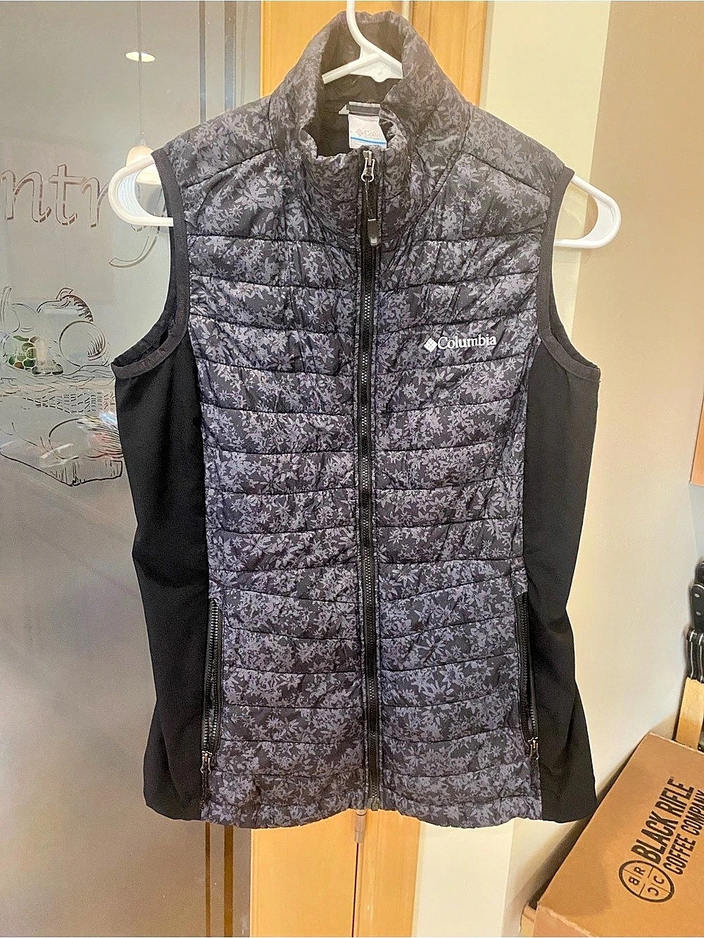 Columbia Powder Lite Vest Floral Quilted Black & Gray Small